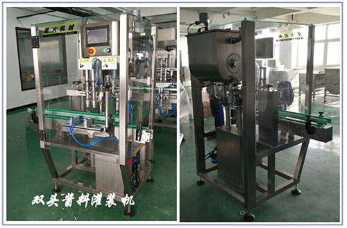 雙頭全自動海鮮醬灌裝機(jī)廠房展示